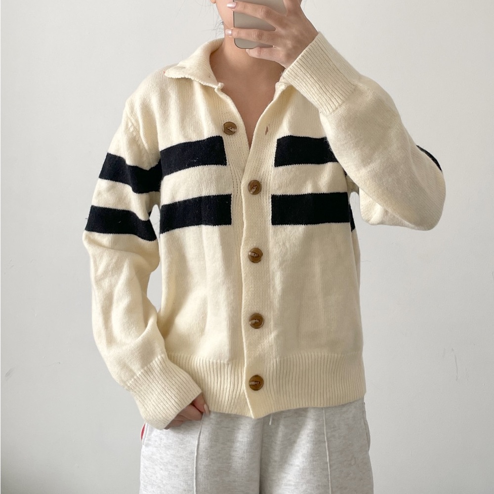 New striped button cardigan sweater